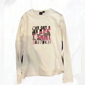 Authentic Hugo Boss LS men’s logo cream casual work crew neck t-shirt  L